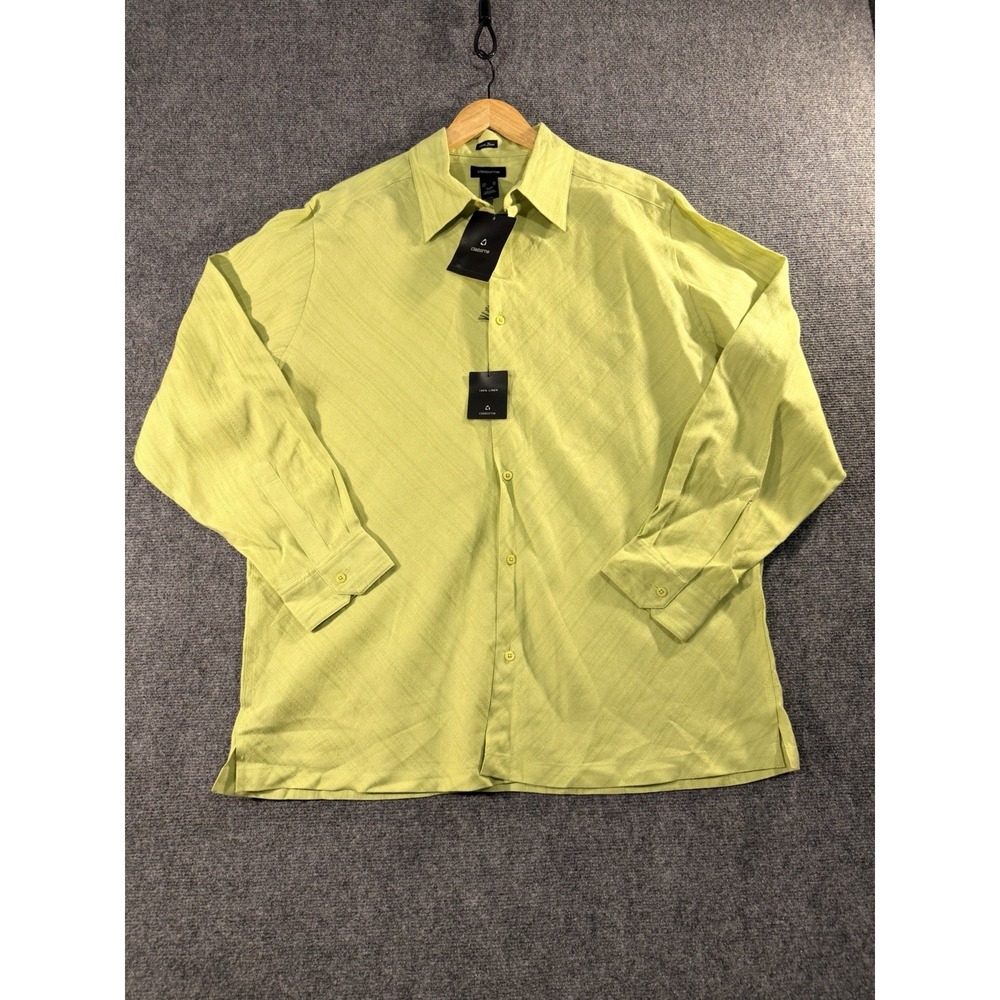 Claiborne Mens Lime Green 100% Linen Long Sleeve Button Down Shirt XL NWT
